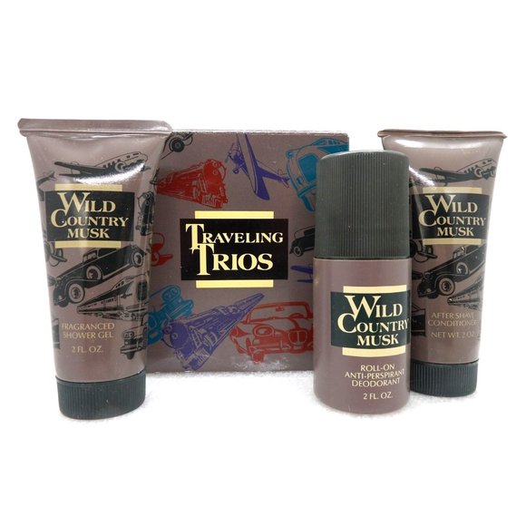 Avon Traveling Trios Wild Country Musk Shower Gel, After Shave, Roll-On NOS - Picture 1 of 3